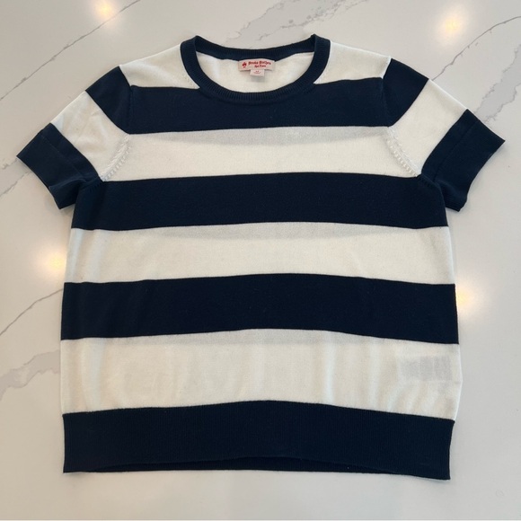 Brooks Brothers Red Fleece Cotton Navy and White Striped Sweater Tee, M - Picture 2 of 9